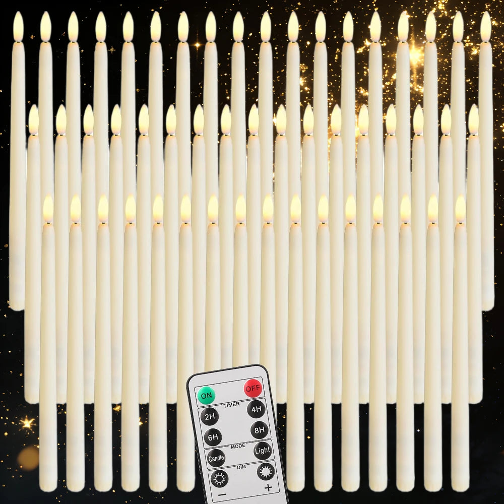 Battery Operated LED Taper Candles With Flickering Remote Control
