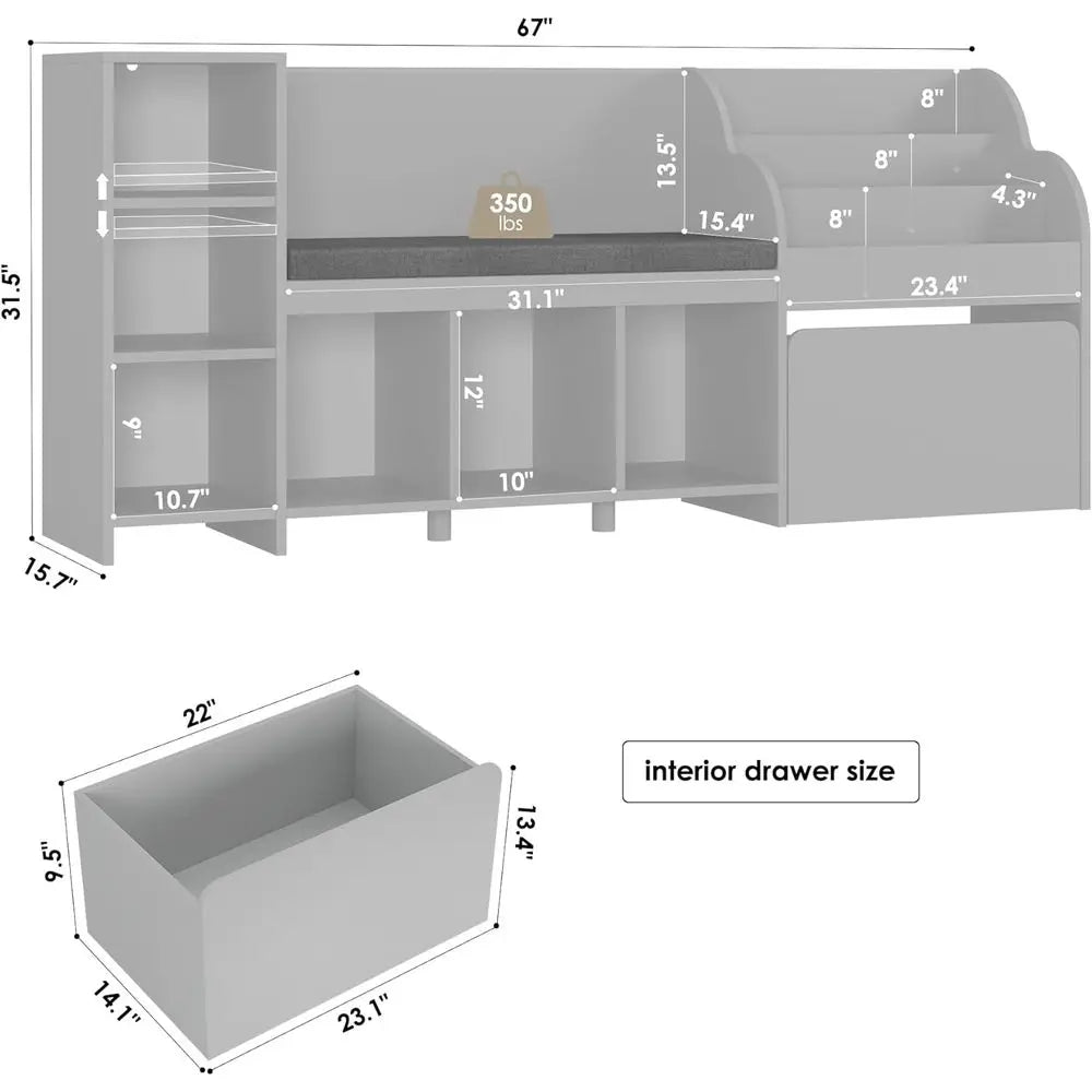 Kids Reading Nook With Toy Storage And Mobile Bookshelf Bench