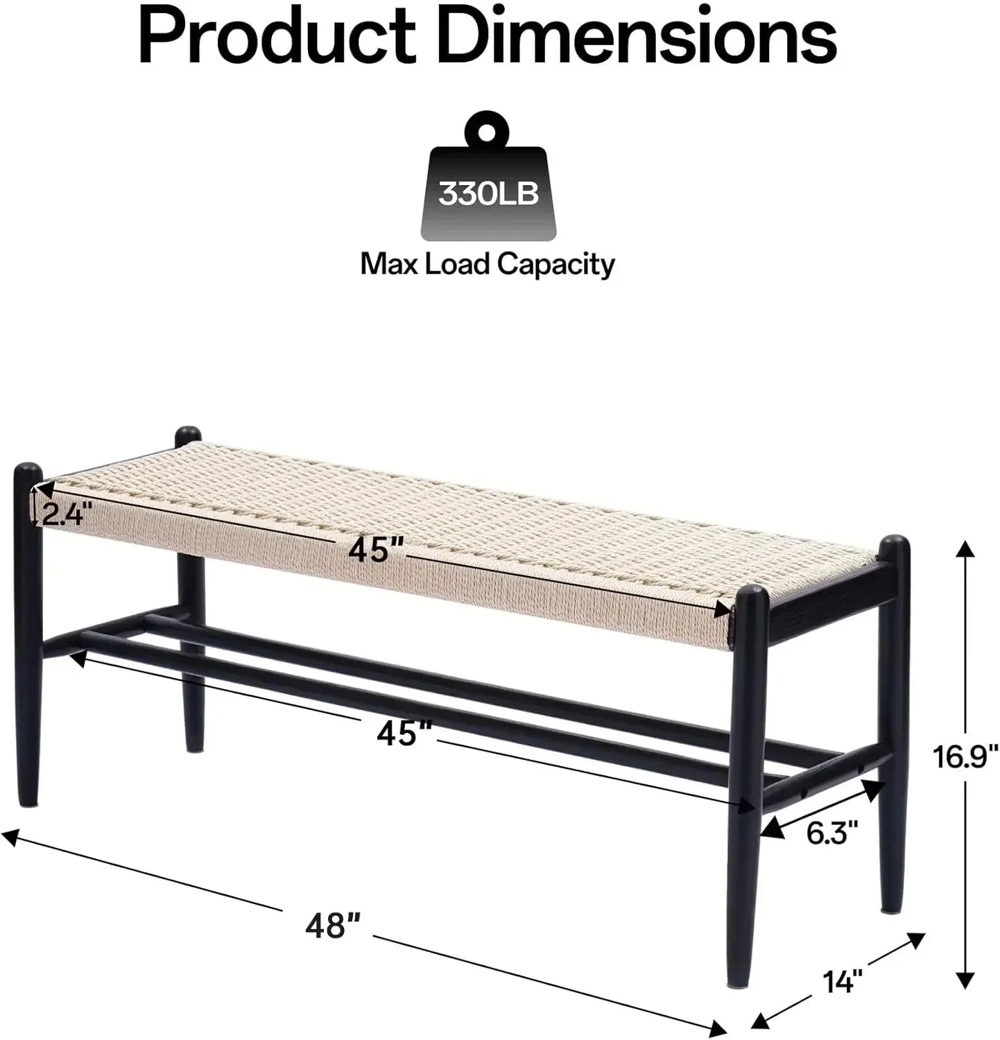 Solid Wood Bench Shoe Storage Rustic Oak Woven Design
