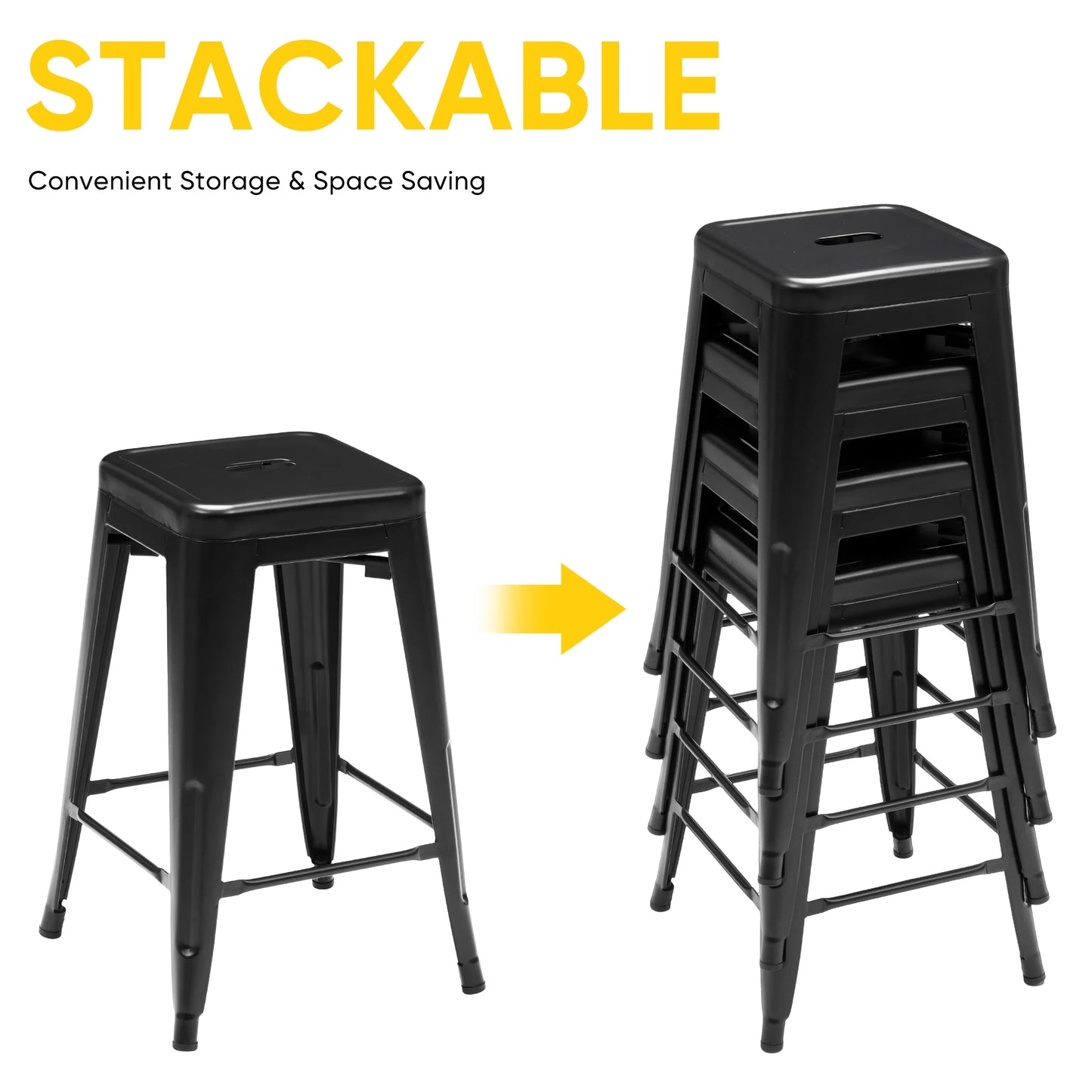 JHK 4 Pack Metal Bar Stools Backless No Assembly Required Outdoor