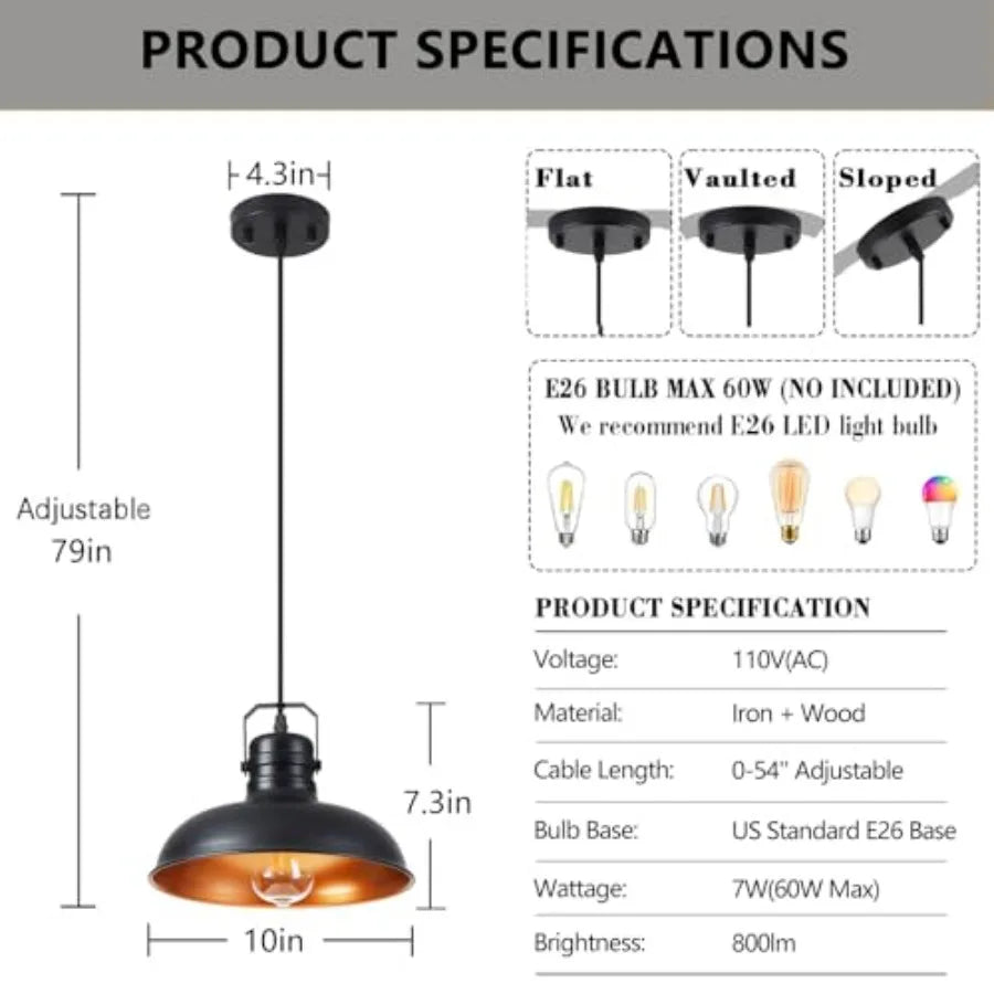 Industrial Farmhouse Adjustable Pendant Light Fixture