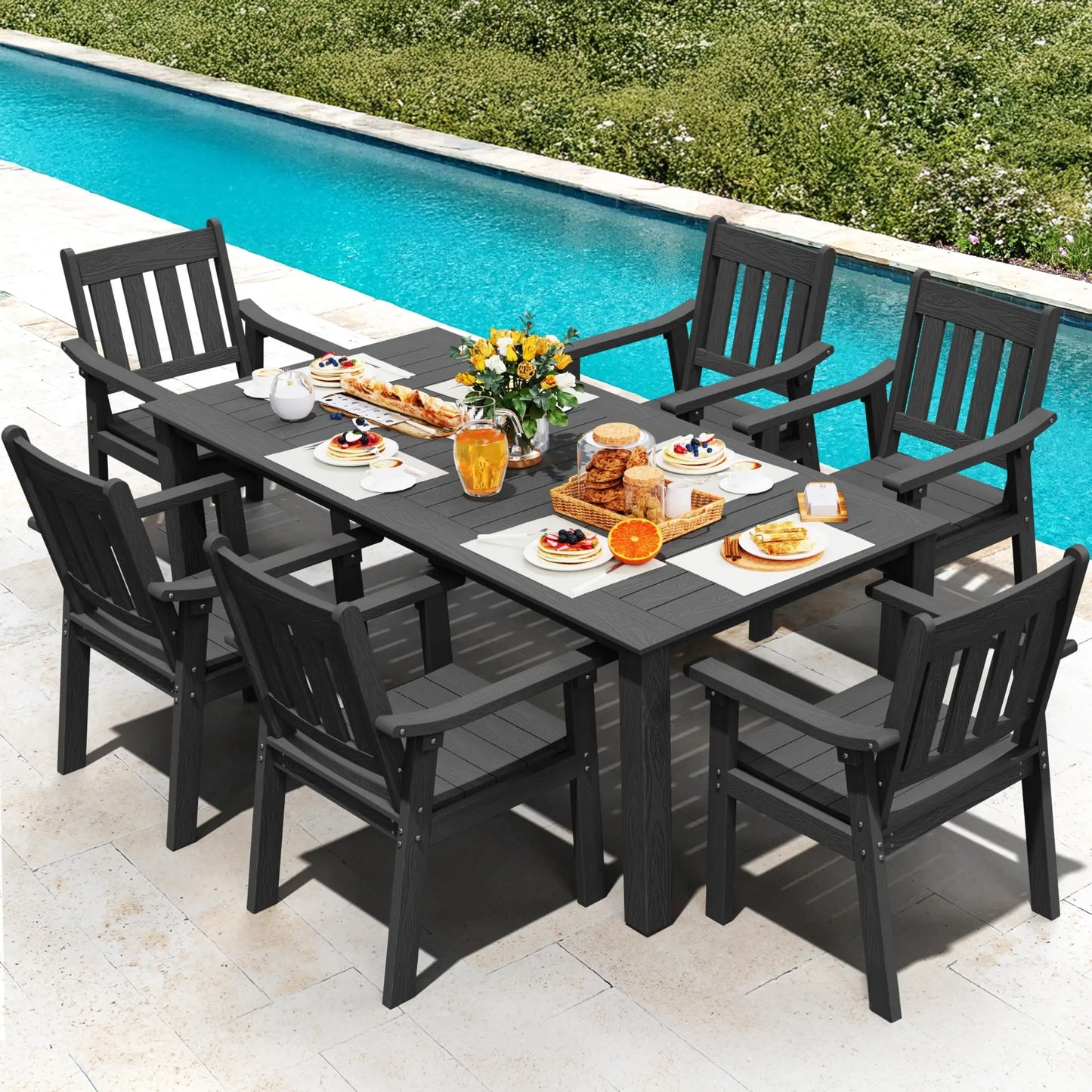 YEFU HIPS Patio Table Set 7 Piece Outdoor Dining Furniture