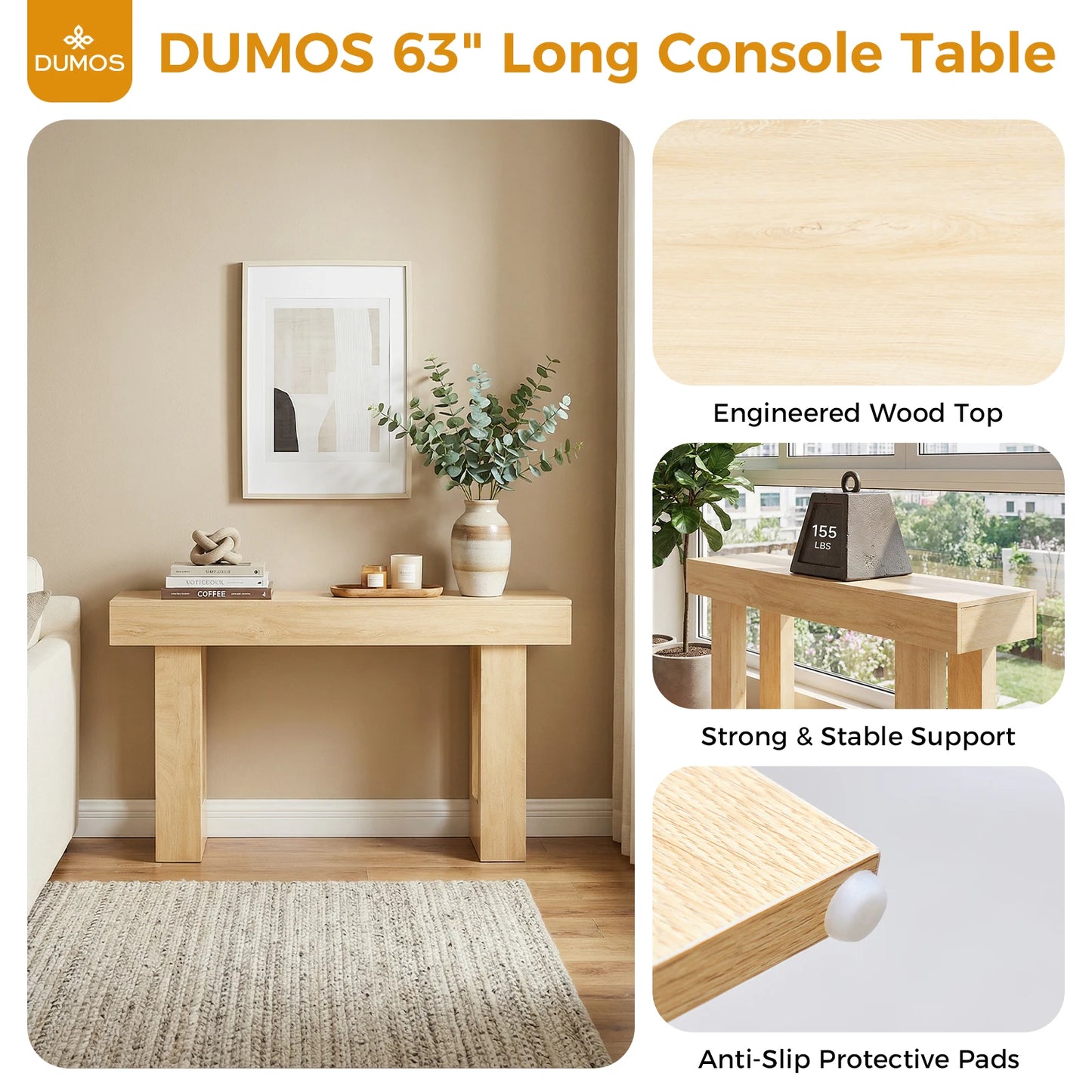 JHK Narrow Sofa Console Table Wood Entryway Space Saving