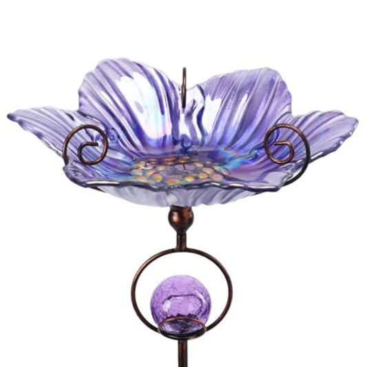 Glass Bird Bath Outdoor Decor With Solar Crackle Globe Lights