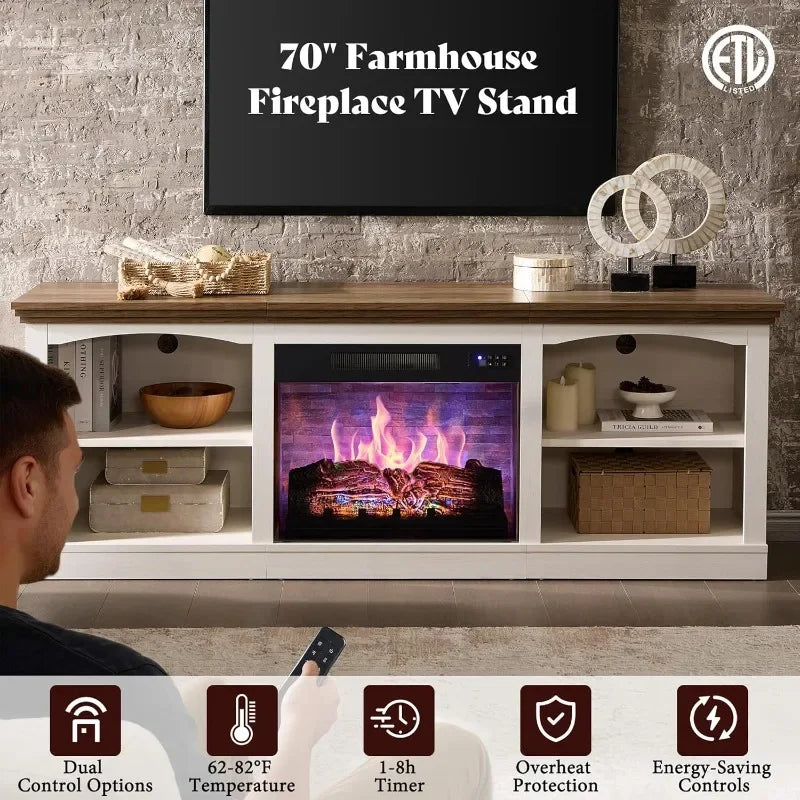 Amerlife Farmhouse TV Stand With Electric Fireplace
