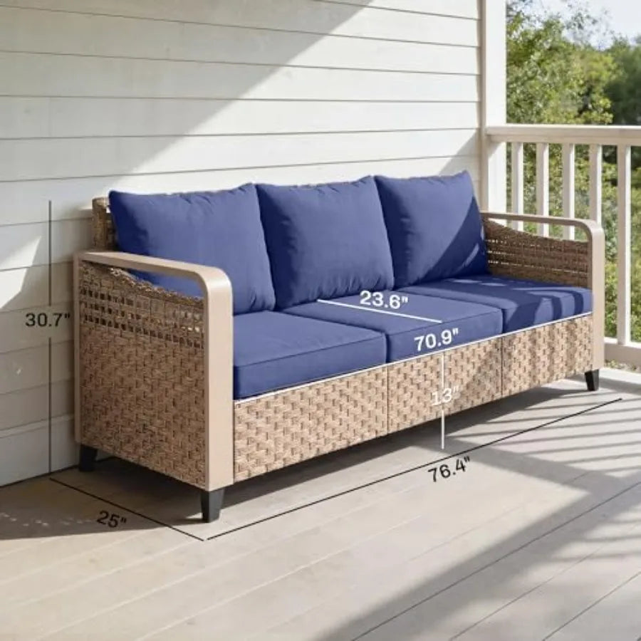 Outdoor Patio Couch With Wicker And Metal Frame Deep Seat Wide Armrests