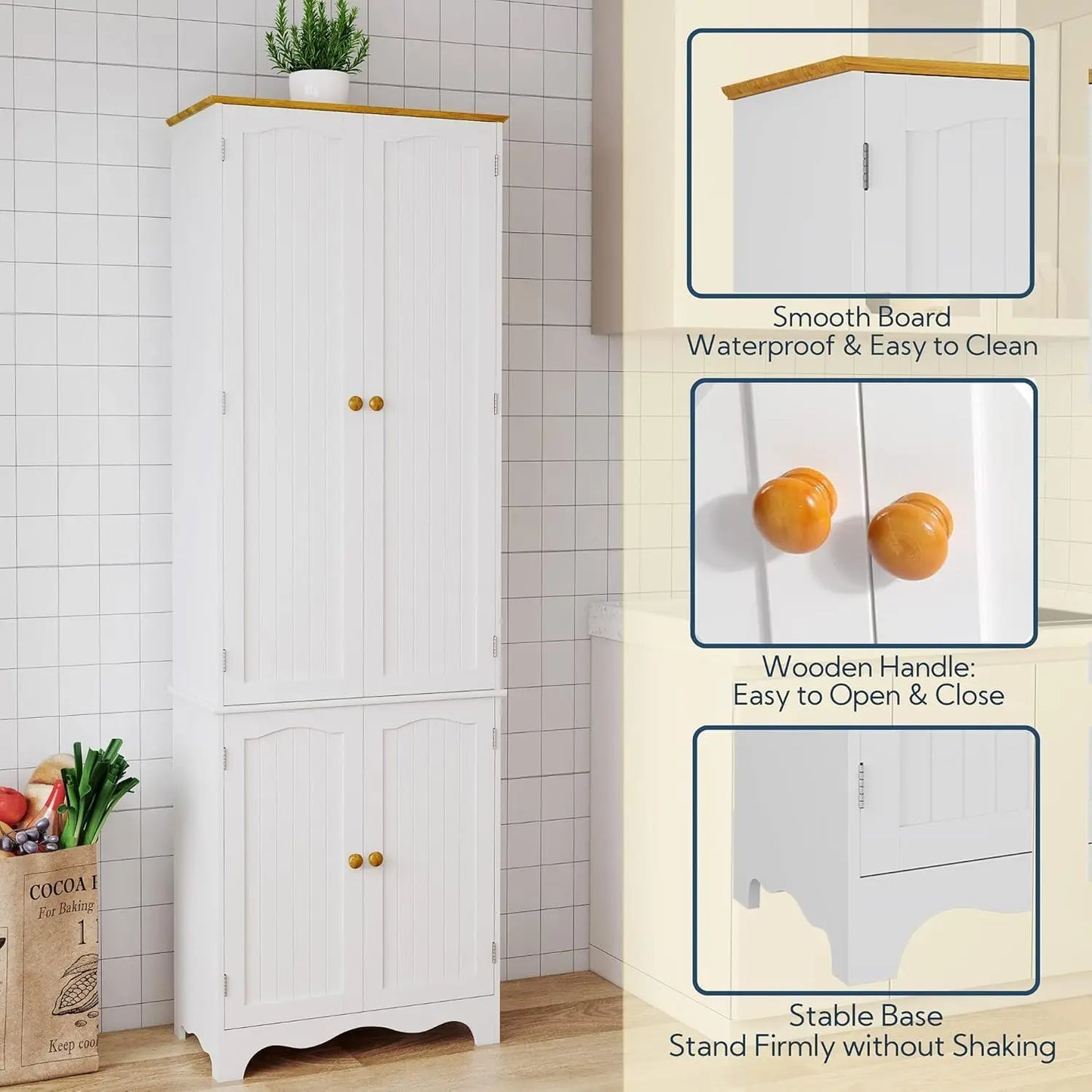 Kitchen Pantry Cabinet Freestanding With Doors And Shelves Farmhouse Style