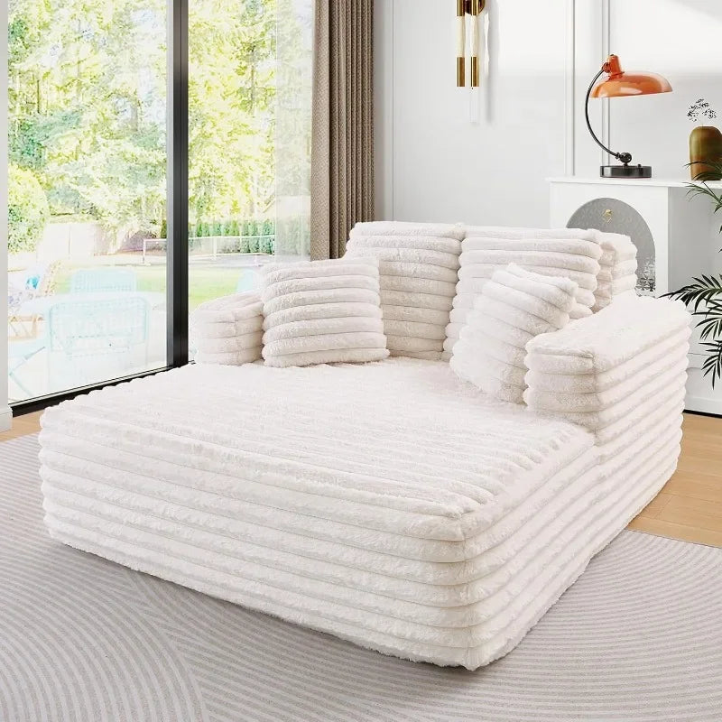 JEEOHEY Plush Faux Fur Chaise Lounge Chair Sleeper Sofa Bed With Pillows