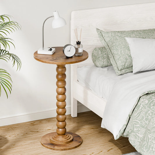JHK Round Side Table With Solid Wood Leg Storage Shelf
