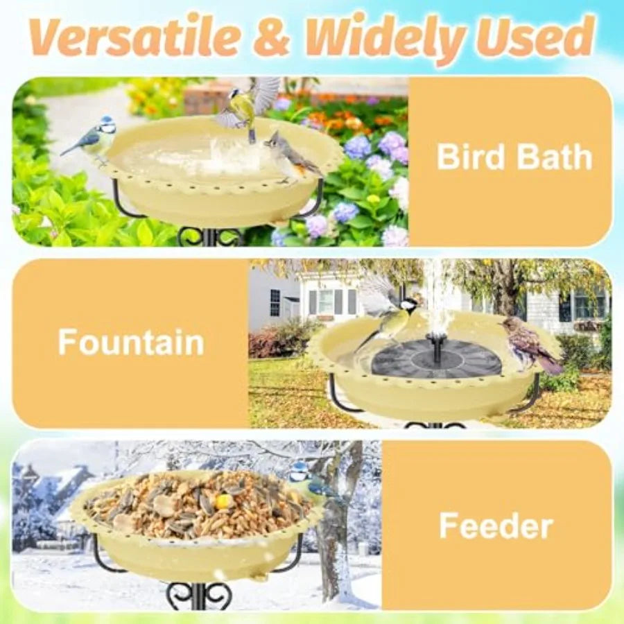 Freestanding Bird Bath With Rustproof Plastic Bowl Garden Patio Yard