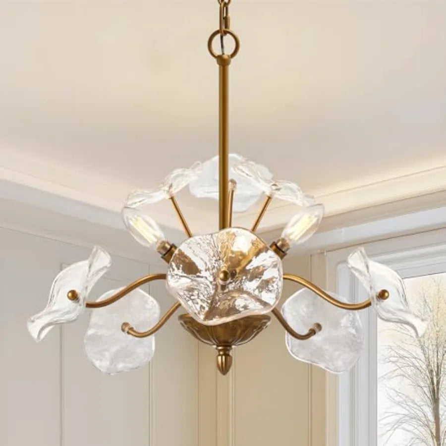 Vintage Flower Glass Pendant Chandelier Mid Century Dining Room
