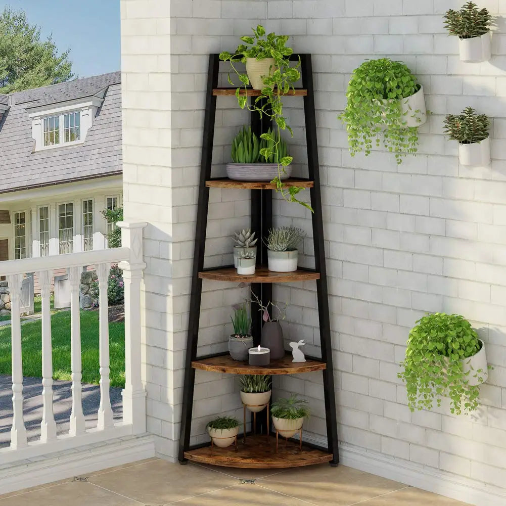 Five-Tier Corner Bookshelf And Bookcase For Living Room Or Office
