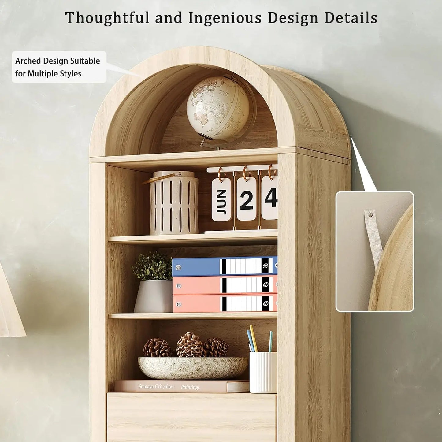 Arch Storage Cabinet 7 Tier Open Organizer With One Drawer Wooden