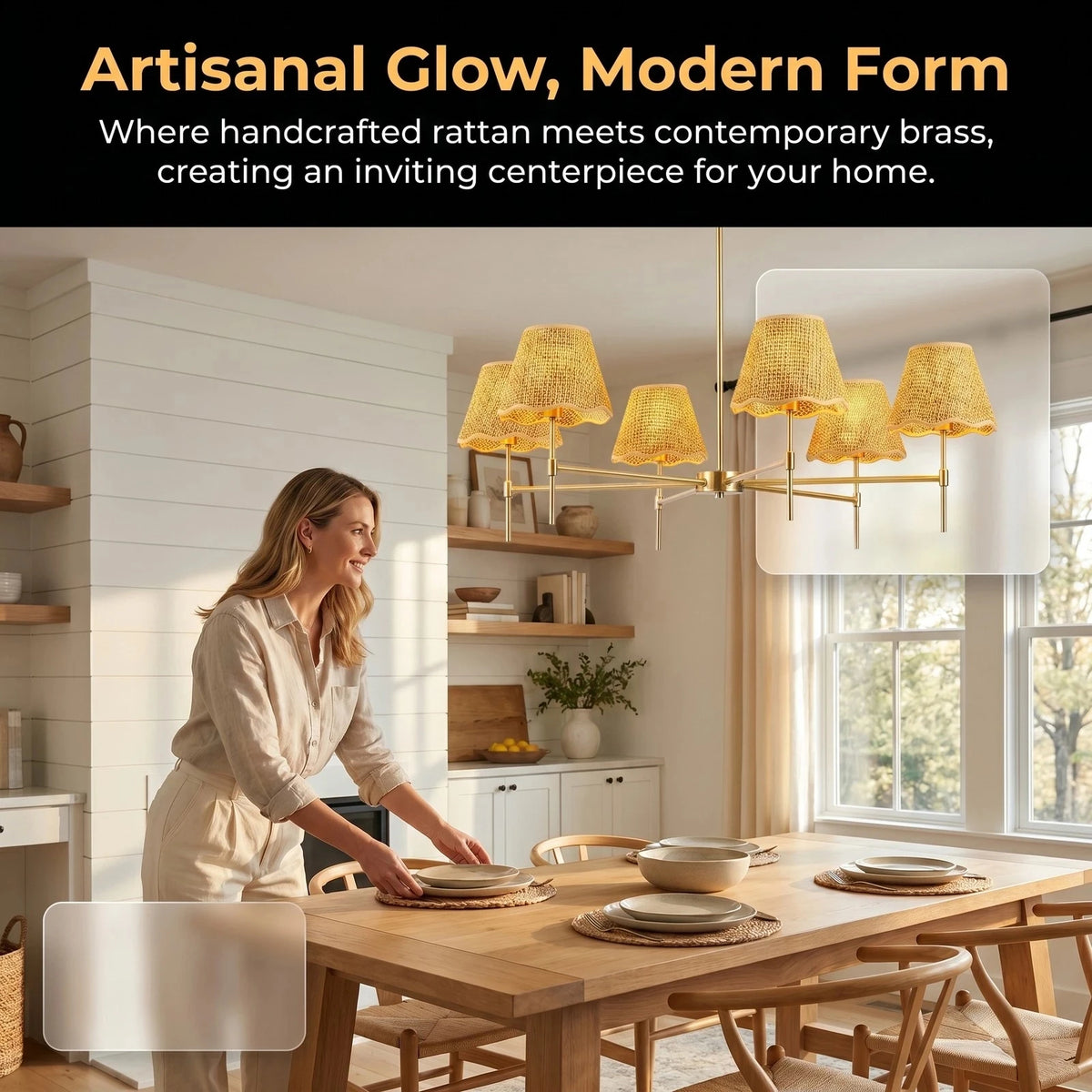 Arlgsite 6 Lamp Bohemian Rattan Chandelier Pendant Light