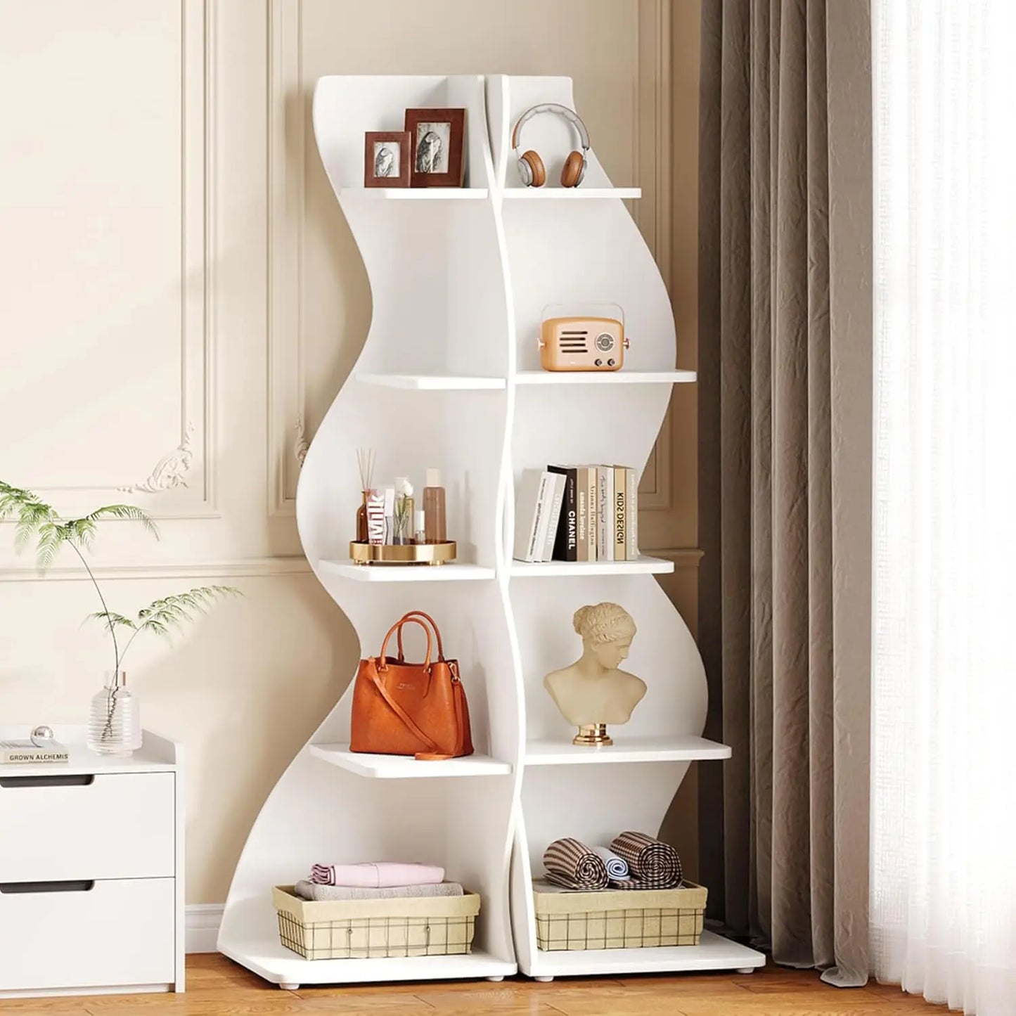 5 Tier Wavy Corner Shelf Set For Living Room Display
