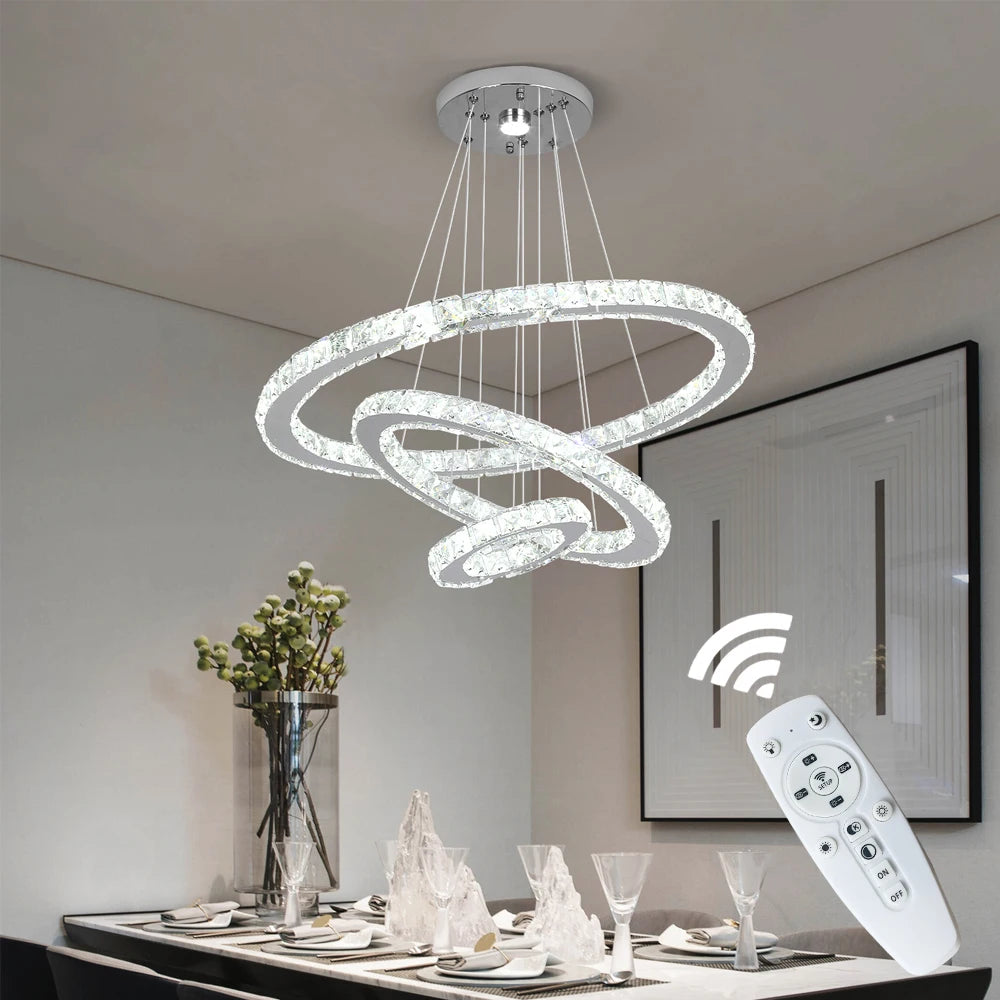 Vinilky Crystal Pendant Light Ceiling Chandelier With Remote Control