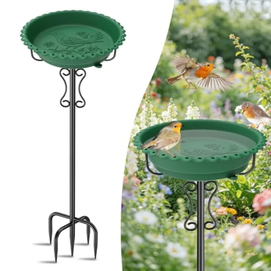 Freestanding Bird Bath With Rustproof Plastic Bowl Garden Patio Yard