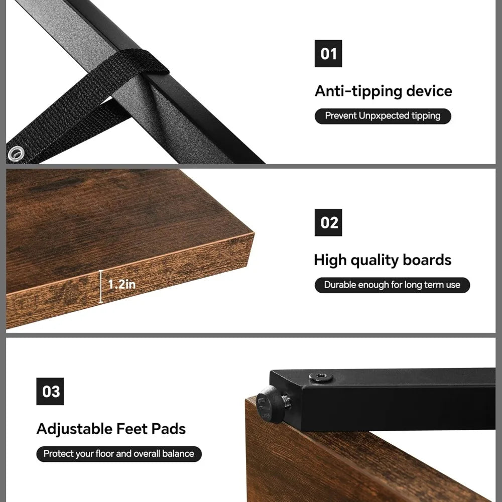 Five Tier Bookshelf With Metal Frame And Wood Shelves