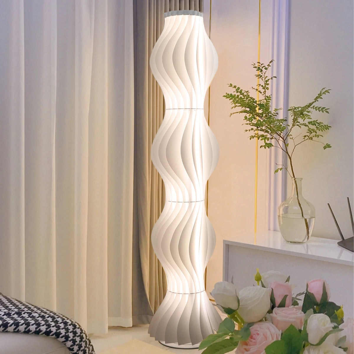 Nordic Iron Floor Lamp With Pleated Lampshade For Living Room