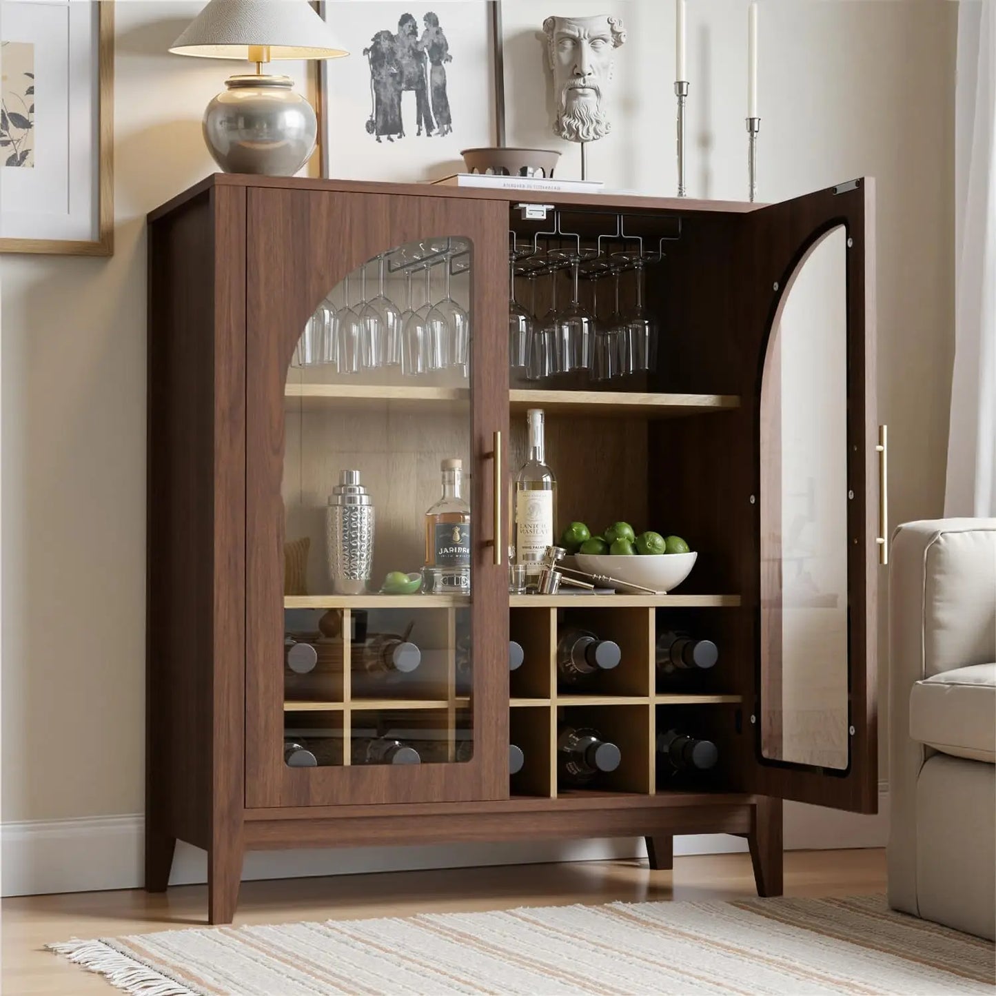 Wine Bar Cabinet With Glass Doors Mid Century Modern Sideboard