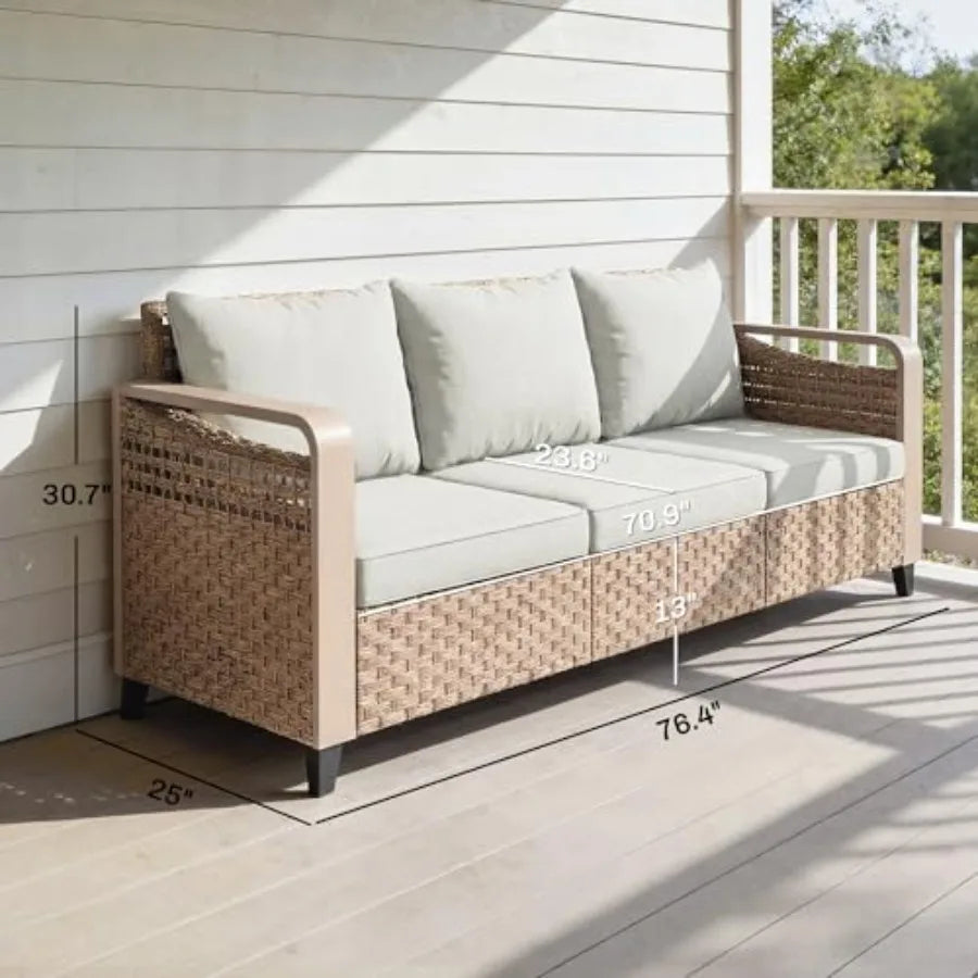 YAO HUI HUANG Outdoor Patio Wicker Sofa With Cushions And Armrests