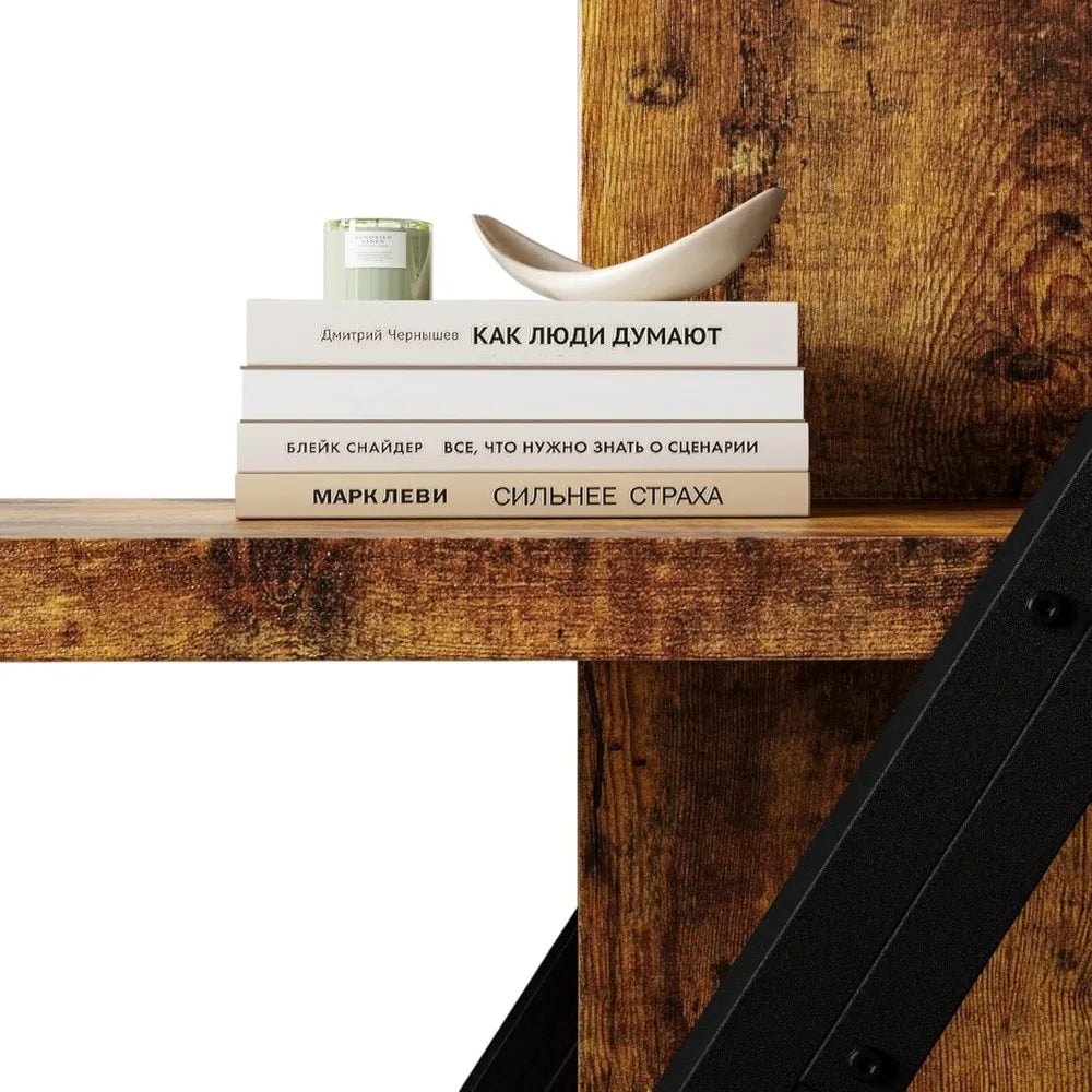 Five Tier Bookshelf With Metal Frame And Wood Shelves