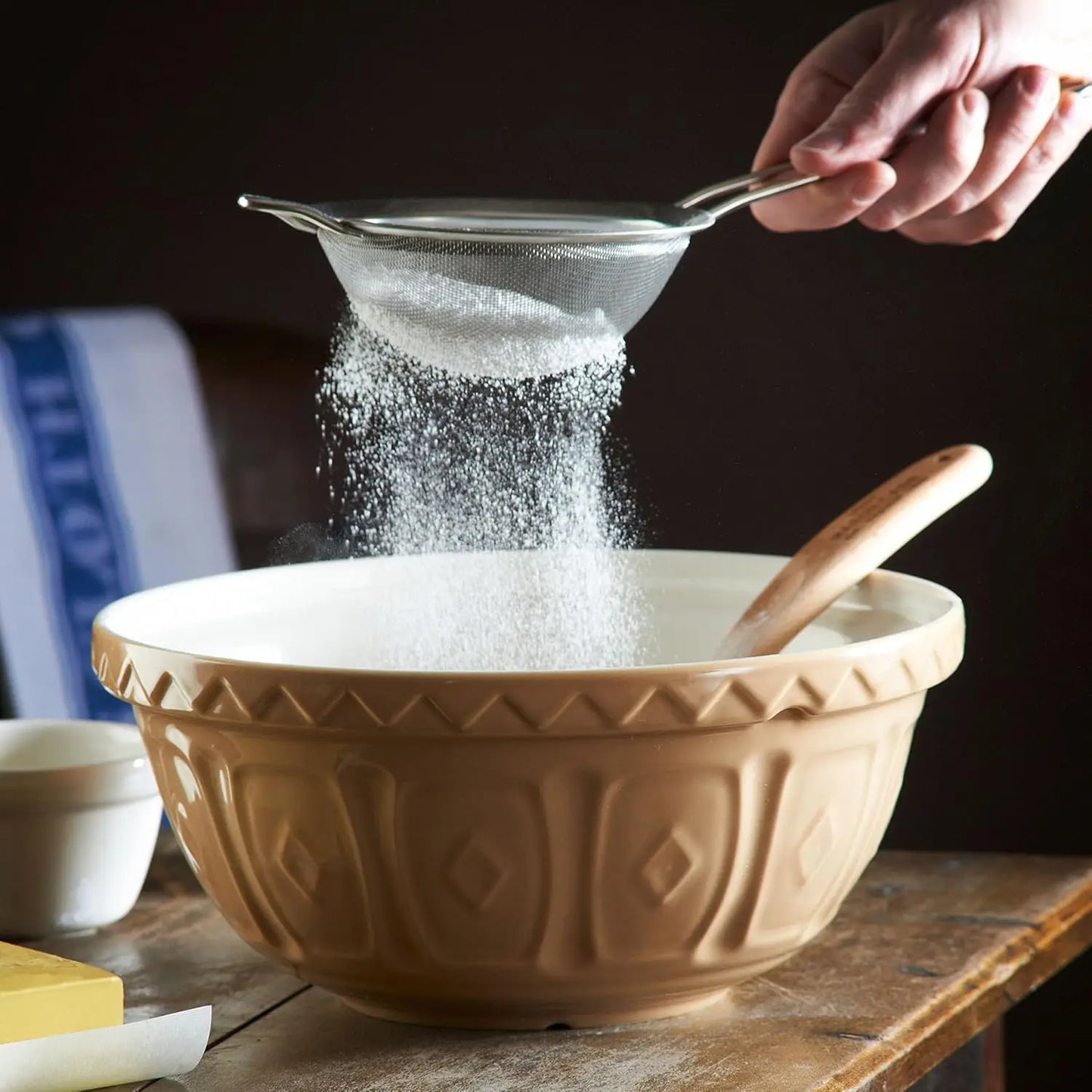 Heavy Earthenware Mixing Bowl Wide Shallow For Kneading Dishwasher Safe