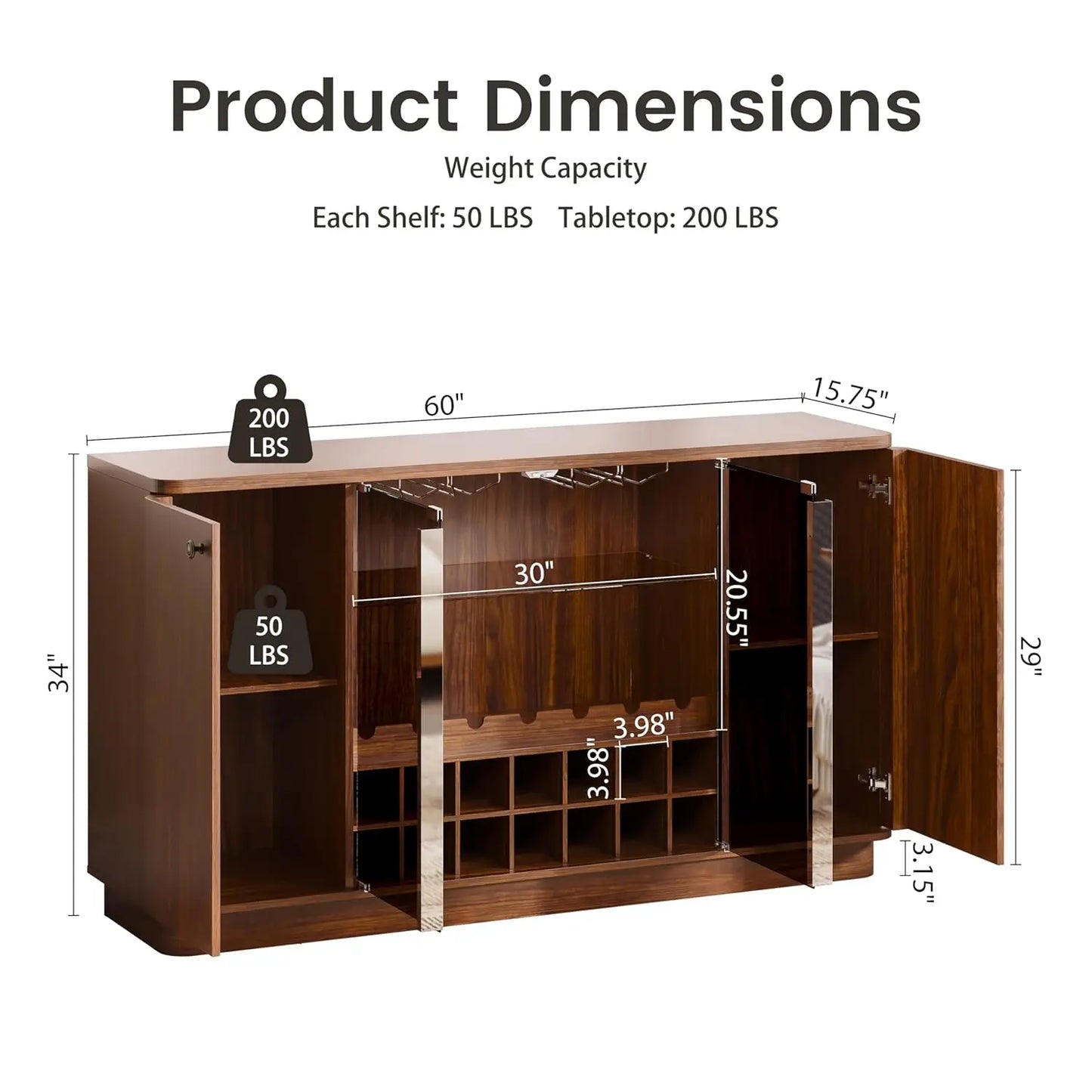 LED Coffee Bar Cabinet With Wine Rack And Glass Holder