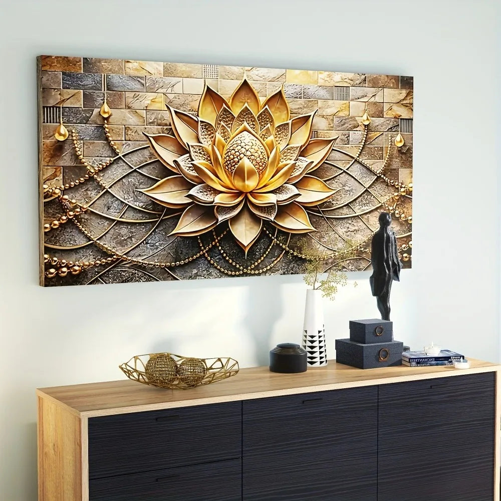 Modern Abstract Black Gold Floral Canvas Art Pine Wood Frame