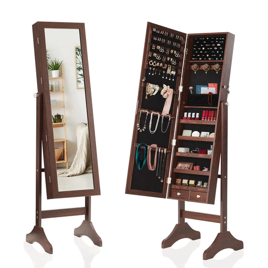 JHK Living Room Jewelry Armoire Cabinet Standing Mirror Organizer