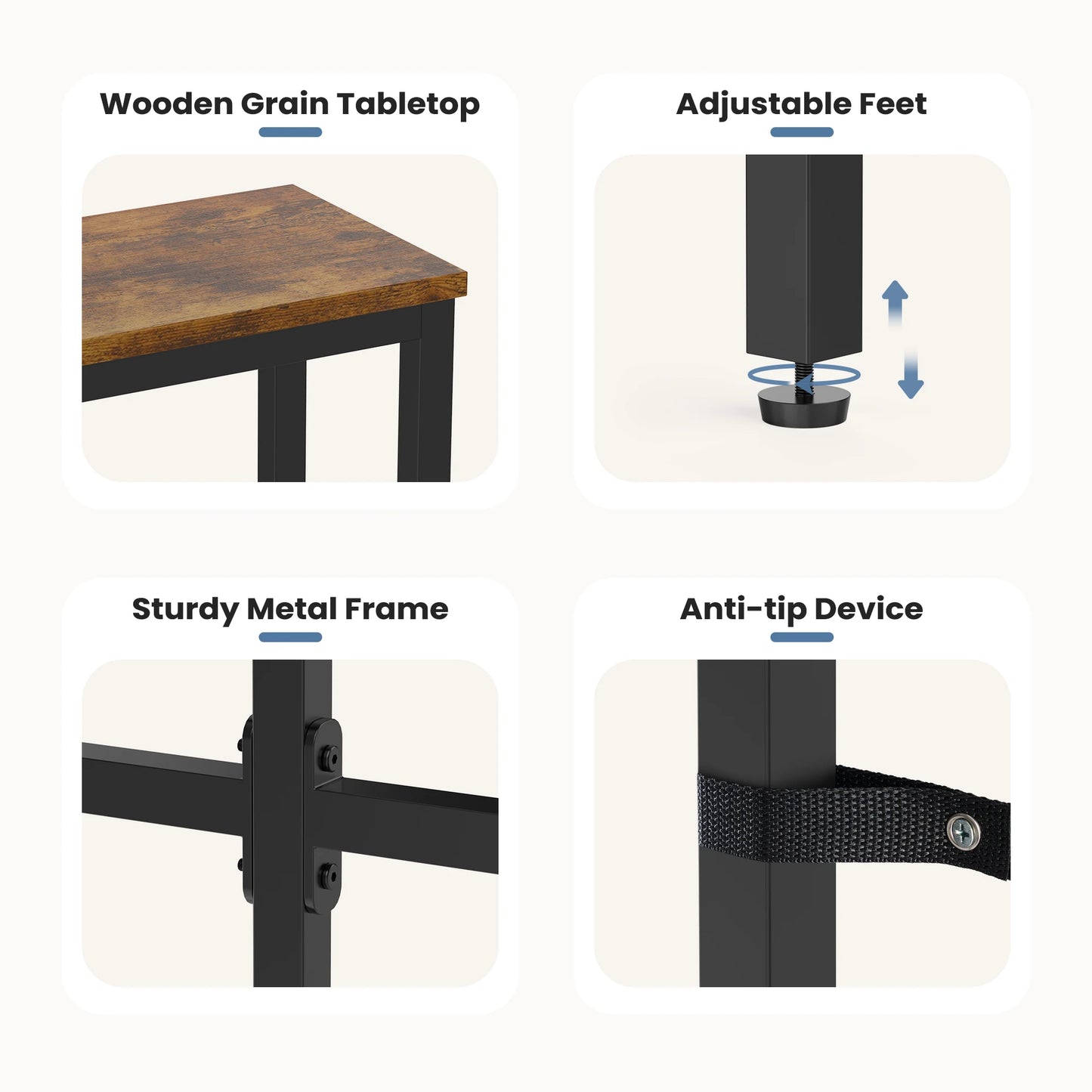JHK Sofa Table With Charging Station Overbed Bedside Desk