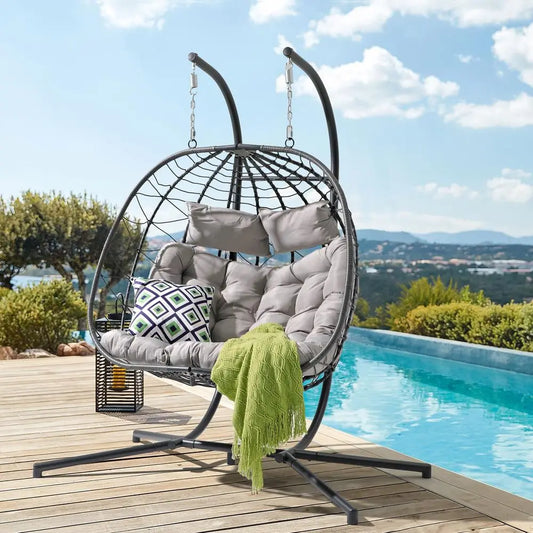 YTYIN Two Person Egg Swing Chair With Stand Indoor Outdoor
