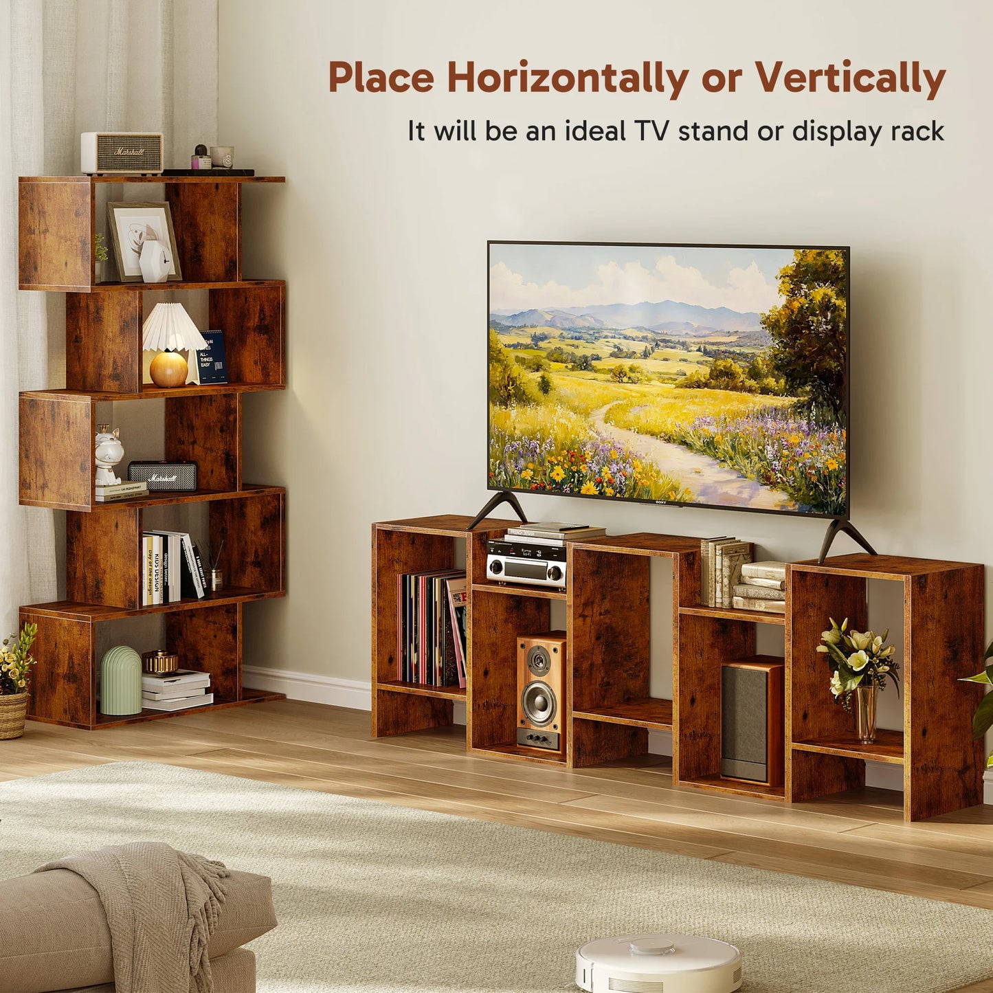 JHK Geometric 5 Tier S Shaped Wooden Bookcase Display Shelf