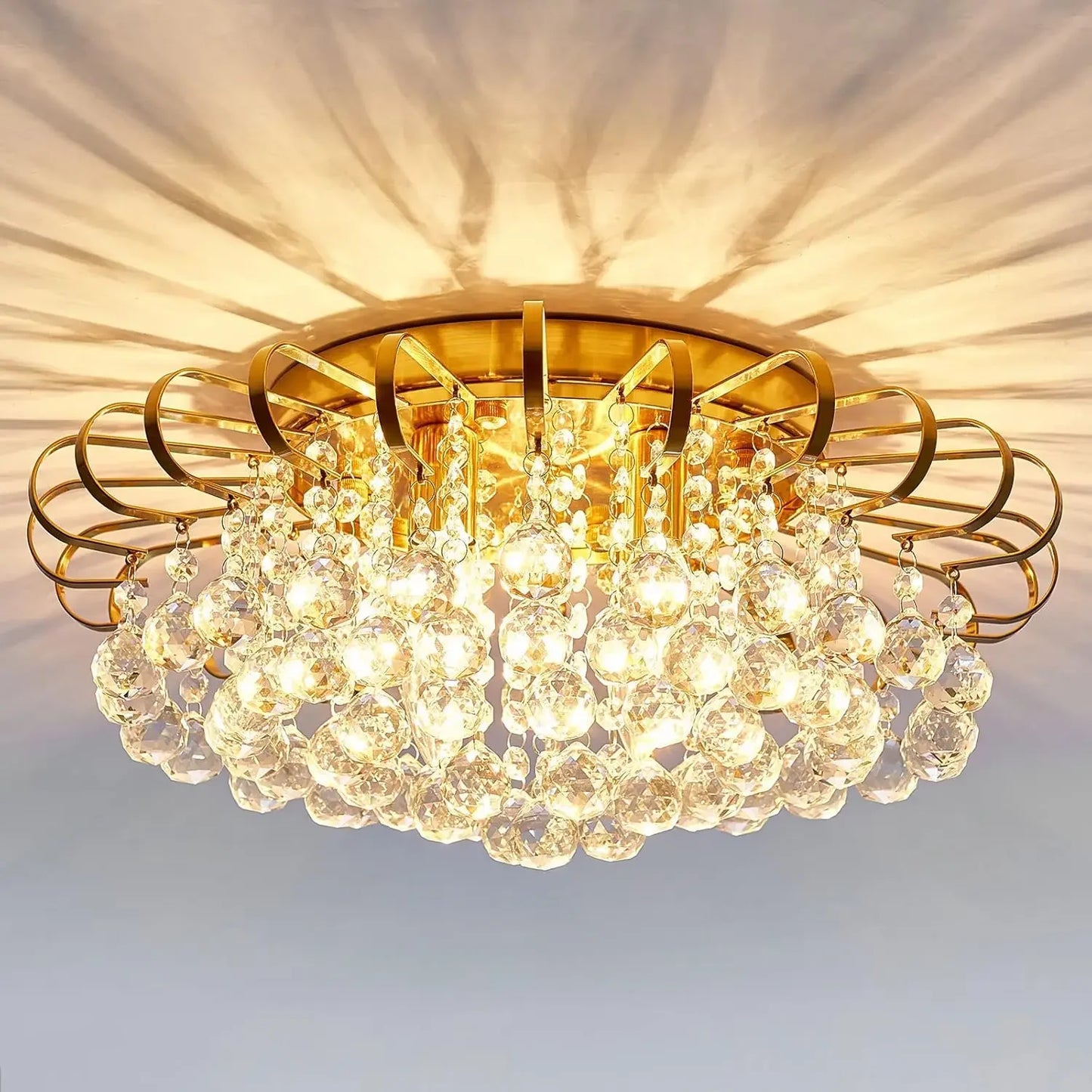 4 Lights Crystal Chandelier Modern Semi Flush Mount Ceiling Light