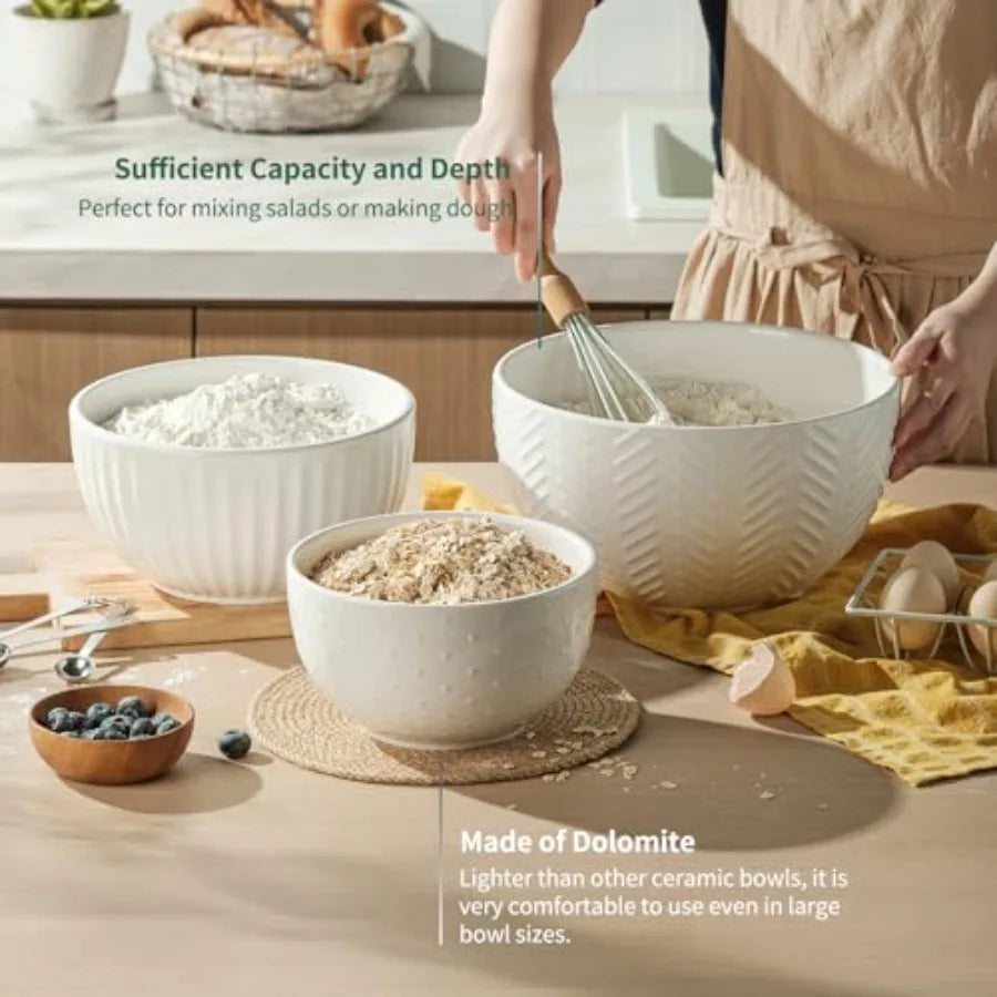 Ceramic Mixing Bowls Set for Kitchen Prep and Serving