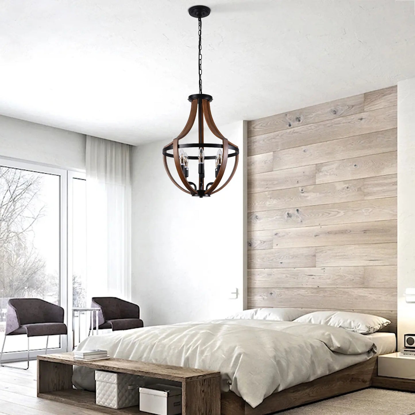 Modern Rustic Wooden Pendant Light Fixture Handmade Natural Wood