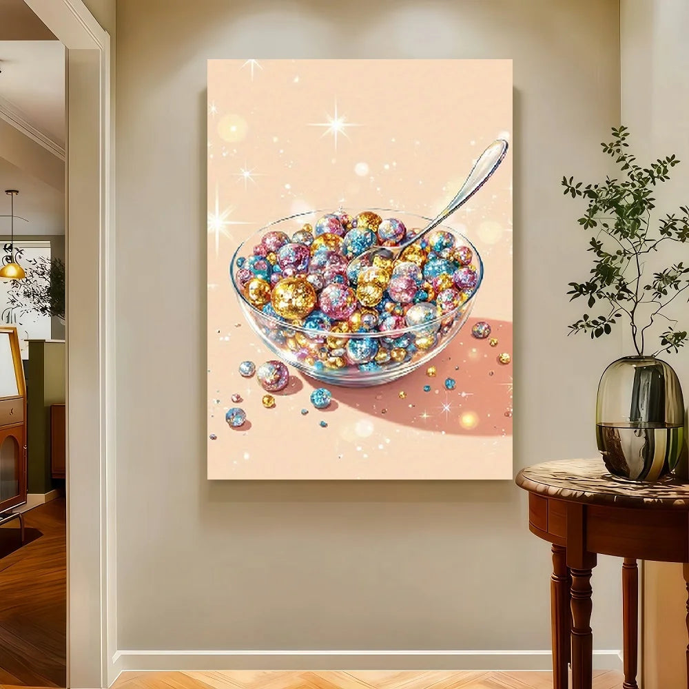 Framed Disco Ball Soup Canvas Wall Art Print Modern Par