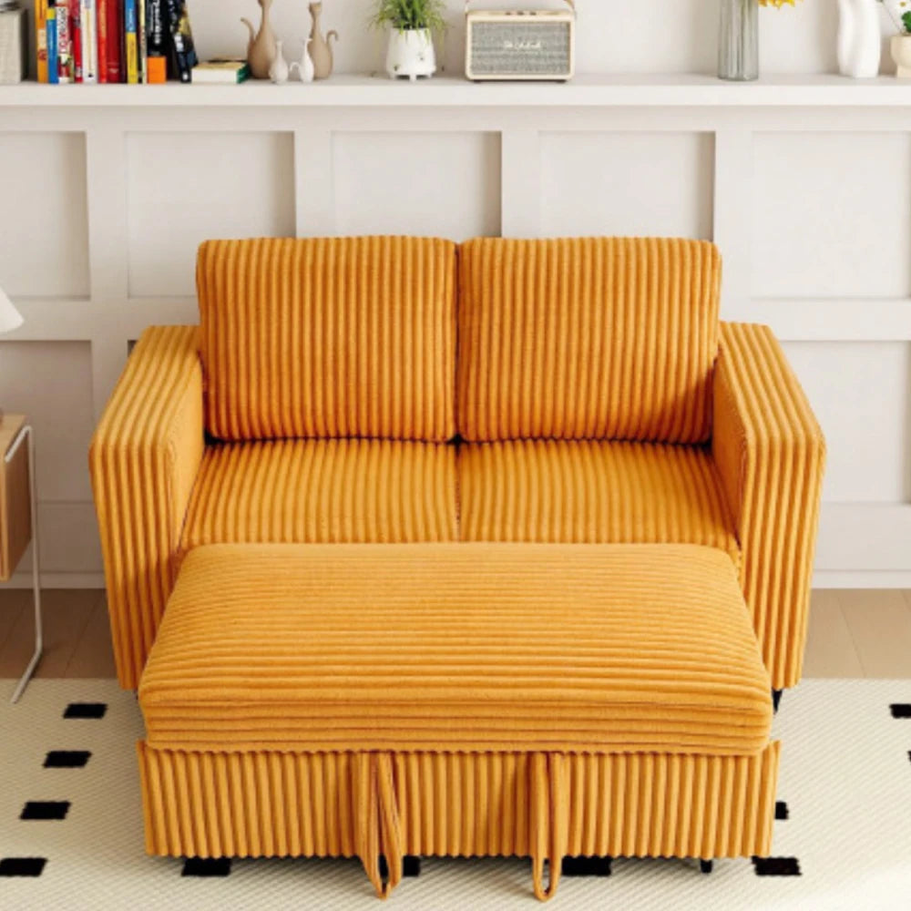 Modern Corduroy Convertible Sofa Bed With Solid Wood Frame
