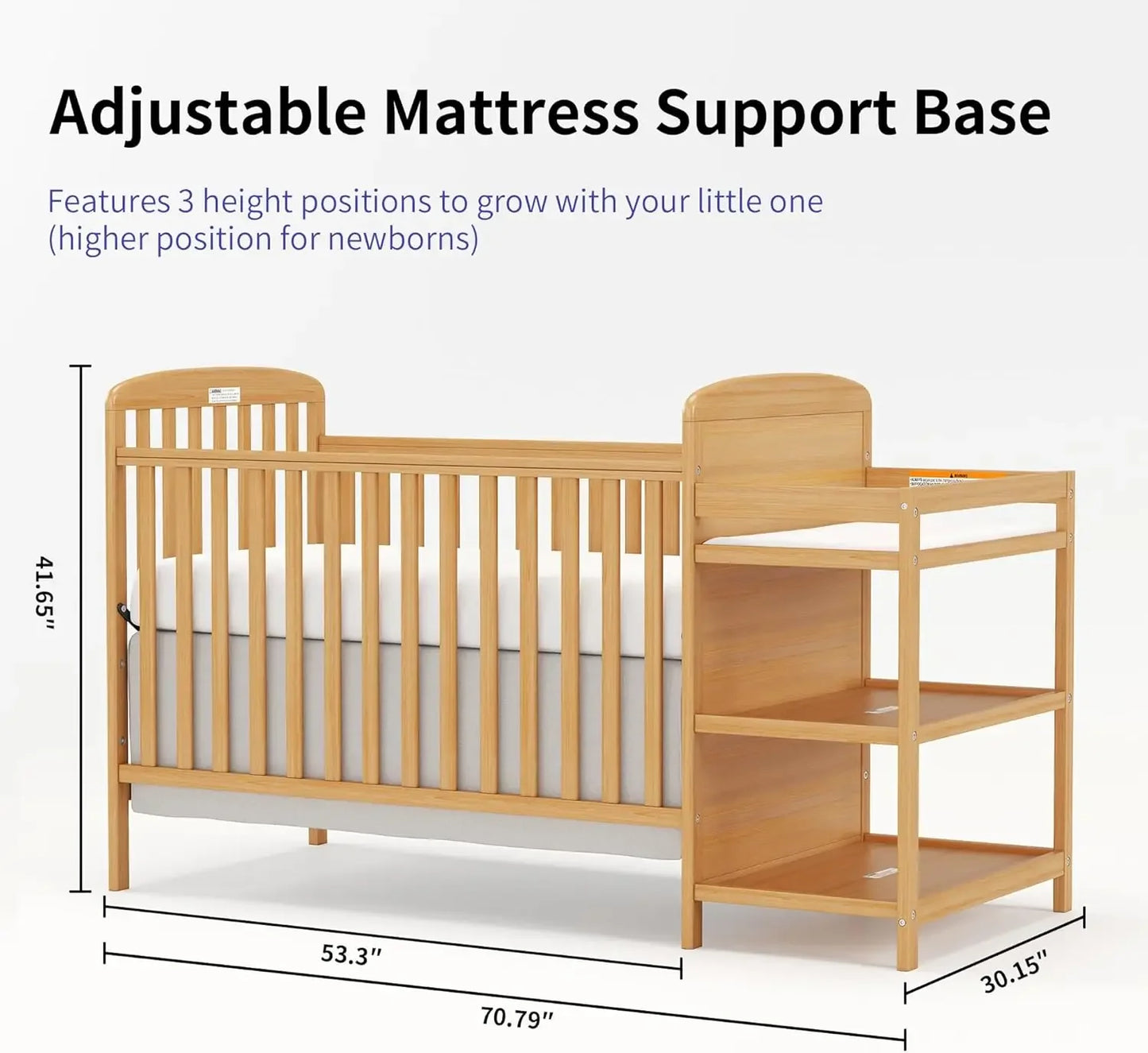 Wooden Baby Crib Convertible Changing Table Combo Nontoxic Finish