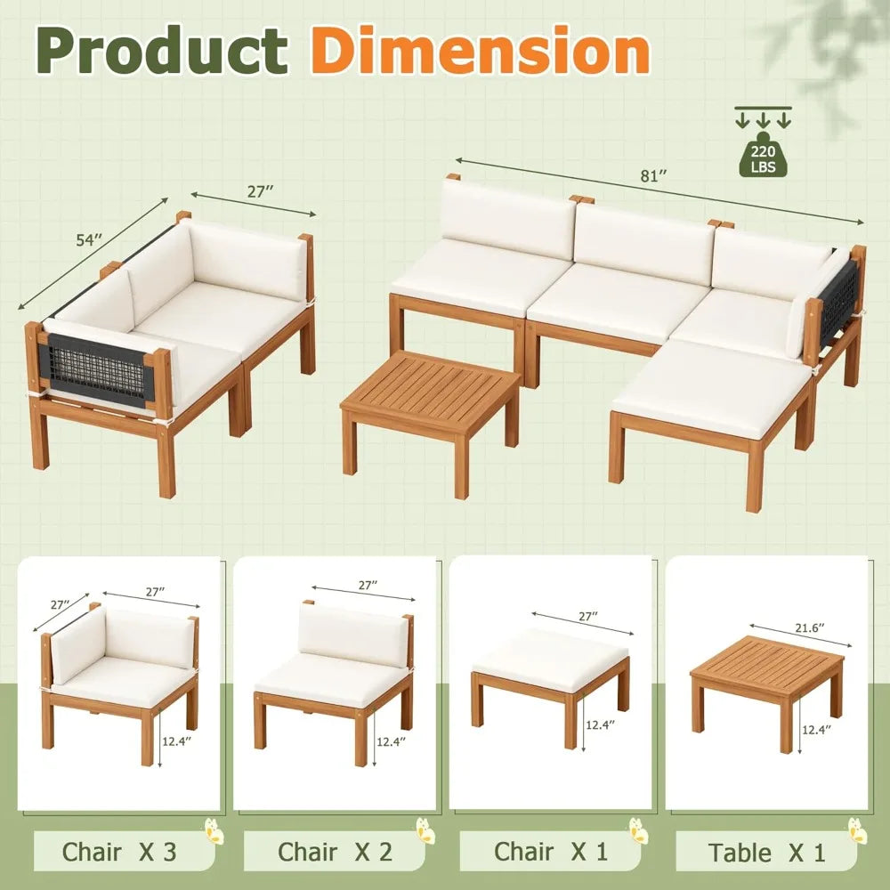 Acacia Wood Outdoor 7 Piece Patio Sofa Set With Table