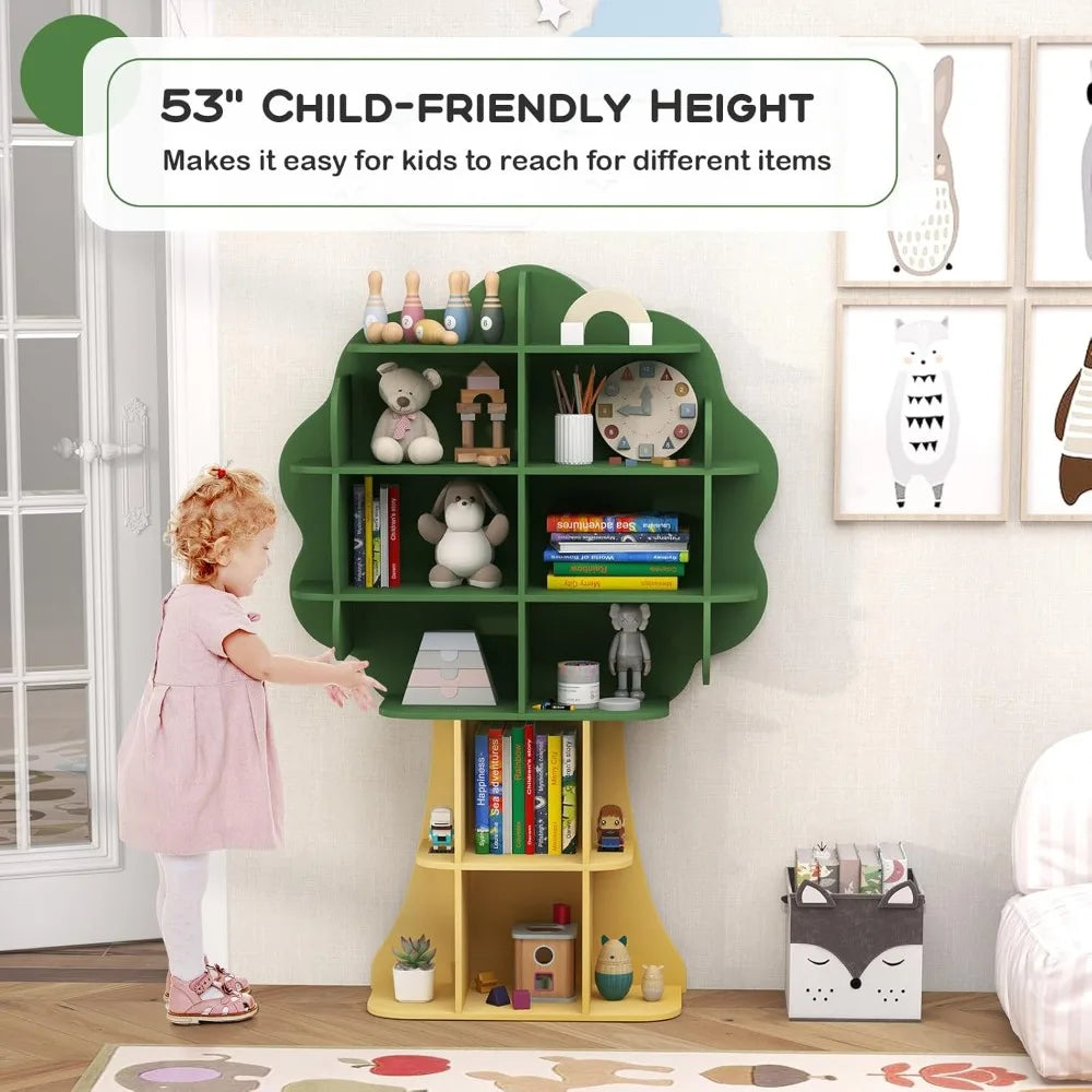 Kids Tree Bookshelf 6 Tier Montessori Toy Storage Organizer Wooden Rack
