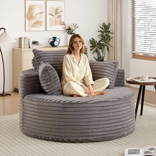 Comfortable Round Corduroy Accent Sofa Chair For Floor Seating