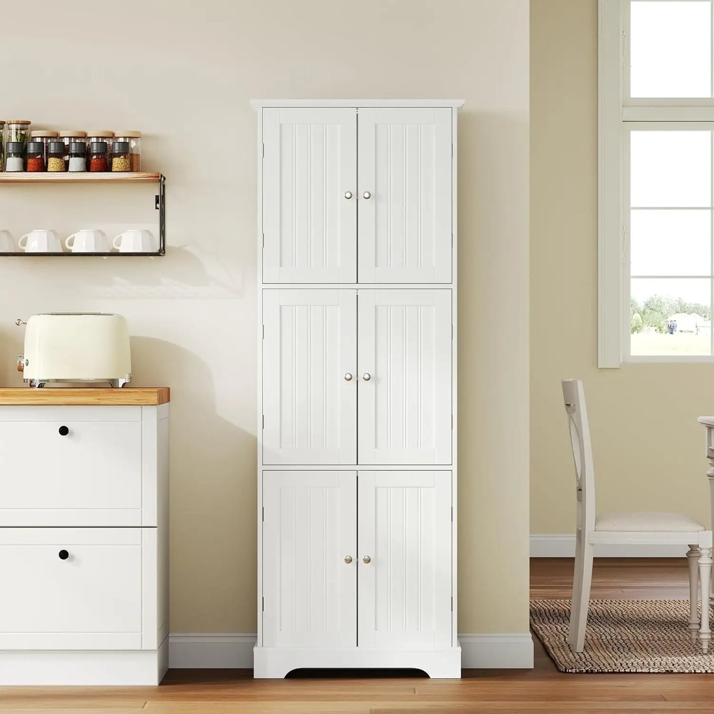 Bathroom Storage Cabinet With 6 Doors And Adjustable Shelves
