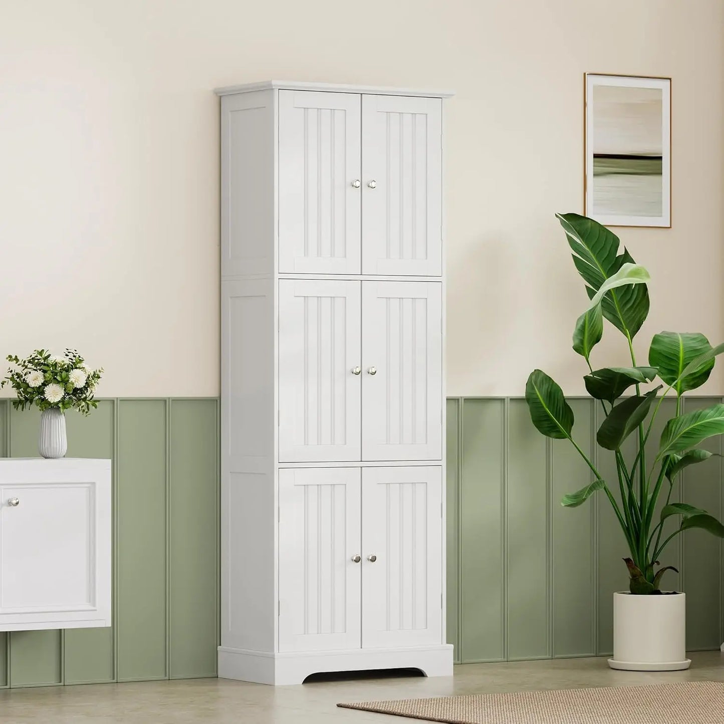 Bathroom Storage Cabinet With 6 Doors And Adjustable Shelves