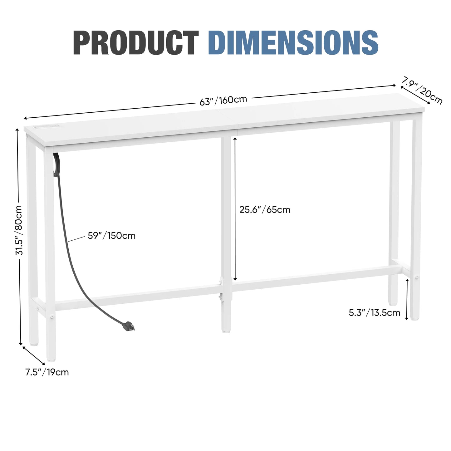 JHK Sofa Table With Charging Station Overbed Bedside Desk
