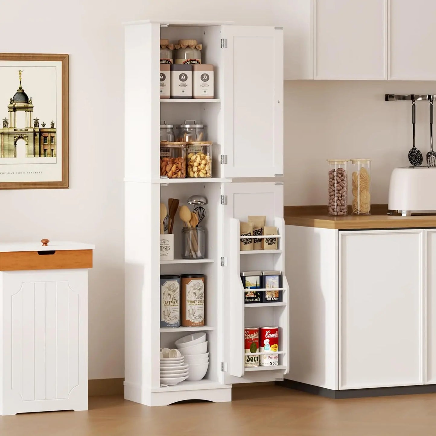 Bathroom Storage Cabinet Freestanding Narrow Kitchen Pantry With Door