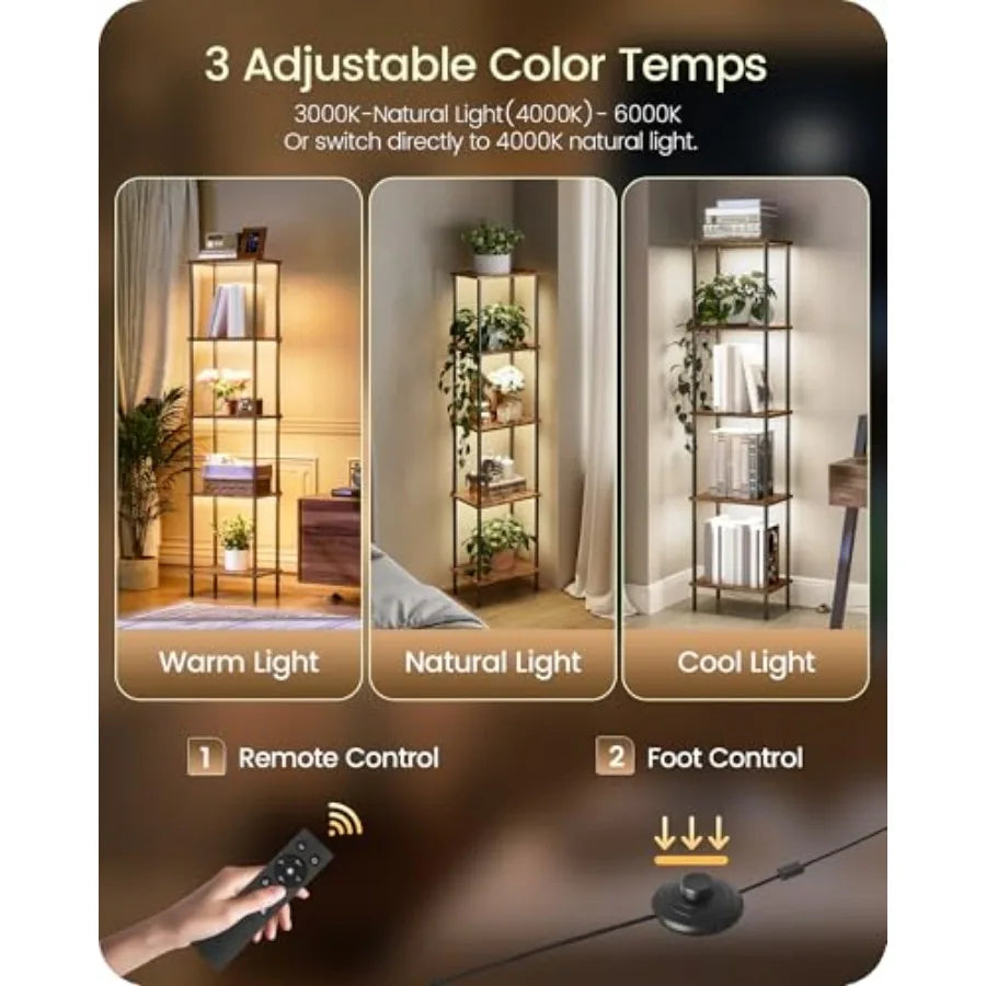 Modern 5 Tier Corner Floor Lamp Dimmable Led Display Shelves