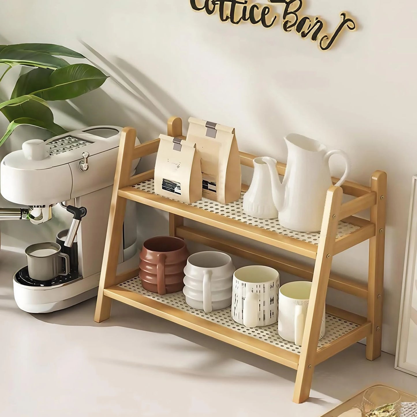 Double Layer Desktop Organizer Shelf 2 Tier Wood Storage Rack