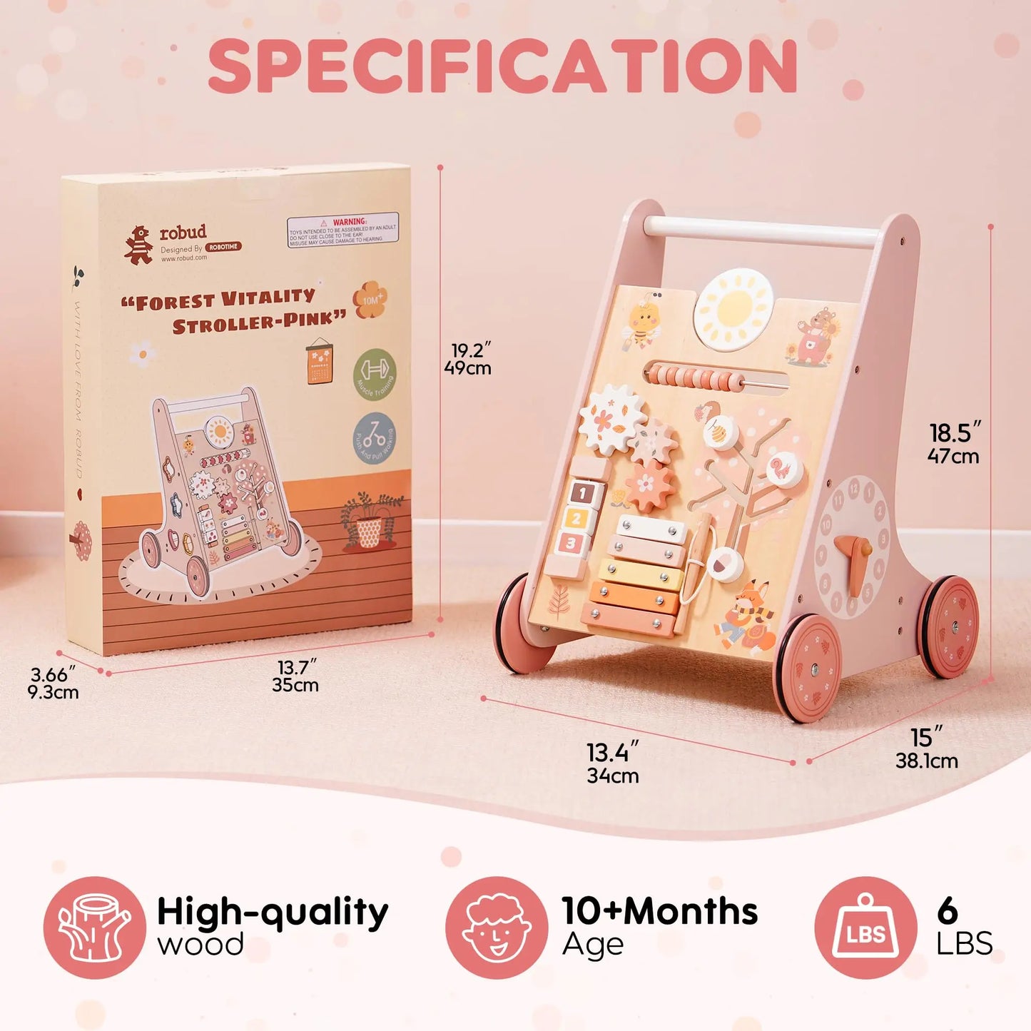 Robotime Wooden Baby Walker With Activity Center And Storage