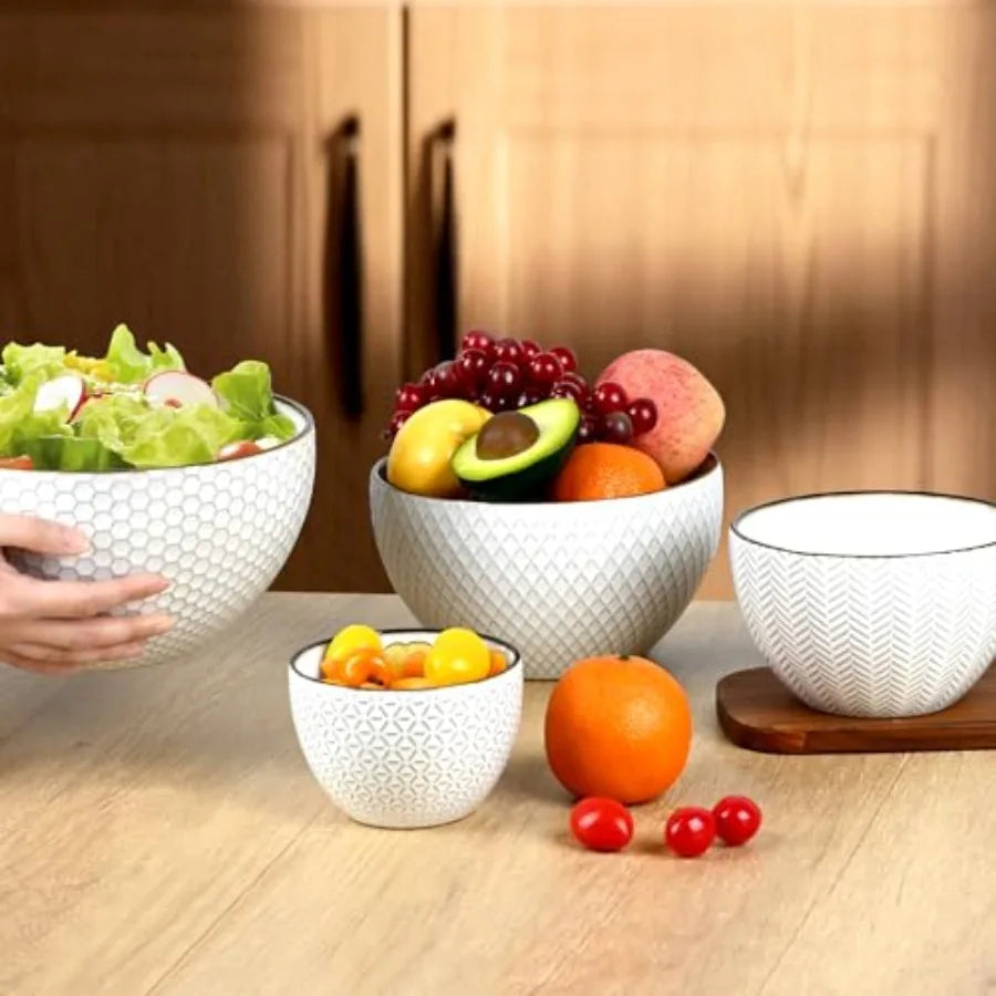 Ceramic Mixing Bowls Nesting Set of 4 Microwave Safe